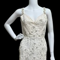ROSE TAFT vintage 1980s evening gown, white lace and rhinestone sheath formal dress