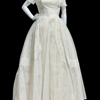 1950s vintage wedding dress, white full length bridal ball gown