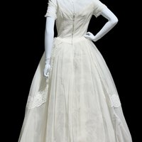 1950s vintage wedding dress, white full length bridal ball gown