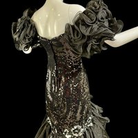 ALYCE DESIGNS 1980s vintage Black sequins evening prom gown