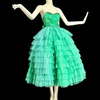 NADINE FORMALS vintage prom dress, 1980s does 50s evening ball gown, tiered cupcake mermaid dress