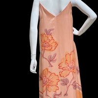 ESTEVEZ 1970s vintage evening dress, Peach floral caftan slip dress