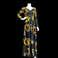BETTS Made in JAMAICA, 1970s vintage Black and Orange floral jersey knit maxi dress