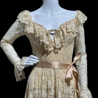 LES WILK 1970s vintage beige lace evening dress