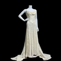1940s vintage white lace sheath wedding gown, full length gown