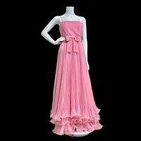 MISS ELLIETTE 1960s vintage evening dress, Pink Tiered Pleats party cocktail dress