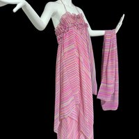 ALBERT CAPRARO for SAKS 1970s vintage halter slip dress with wrap