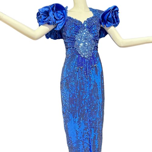 ALYCE DESIGNS evening dress gown, vintage 1980s sequin prom party dress
