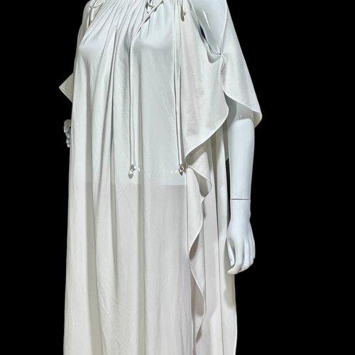 Lucie Ann Beverly Hills Vintage White Cold Shoulder Caftan Evening Gown