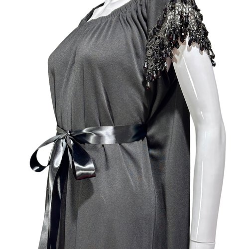 LUCIE ANN BEVERLY HILLS Vintage 1960s Black jersey knit caftan evening dress