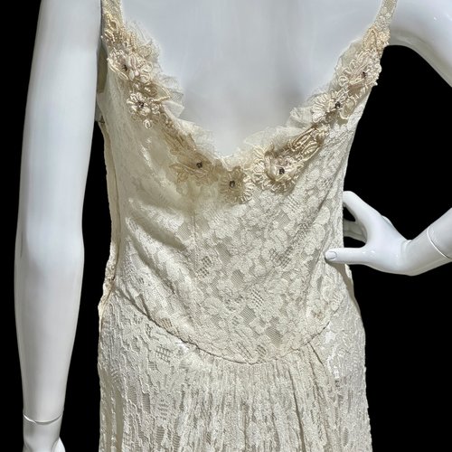 1940s vintage white lace sheath wedding gown, full length gown