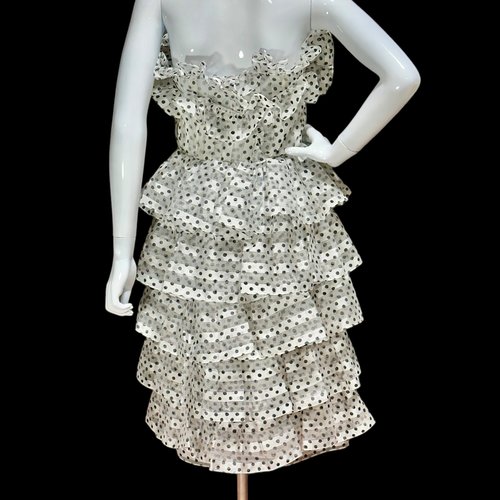 HANAE MORI 1980s vintage dress, black and white polka dot ruffled