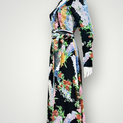 RAZOOK'S vintage evening dress, poly chiffon bold floral maxi gown
