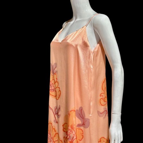 ESTEVEZ 1970s vintage evening dress, Peach floral caftan slip dress