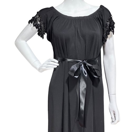 LUCIE ANN BEVERLY HILLS Vintage 1960s Black jersey knit caftan evening dress