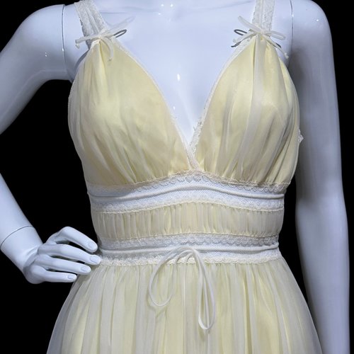 Gotham Gold Stripe 1950s vintage butter yellow nightgown slip dress
