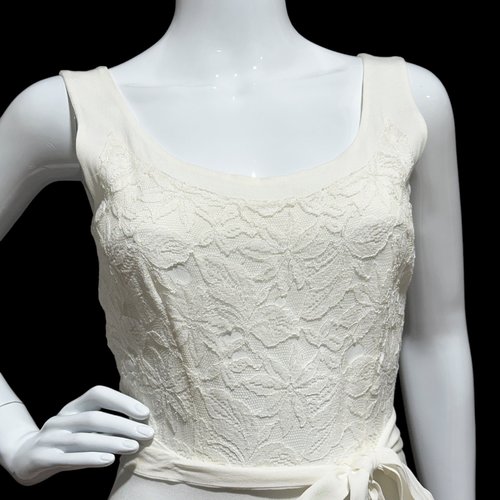 1940s vintage white crepe evening, wedding slip dress with lace bodice