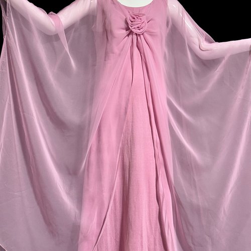 MISS ELLIETTE Giralda Room, pink poly chiffon cape caftan gown
