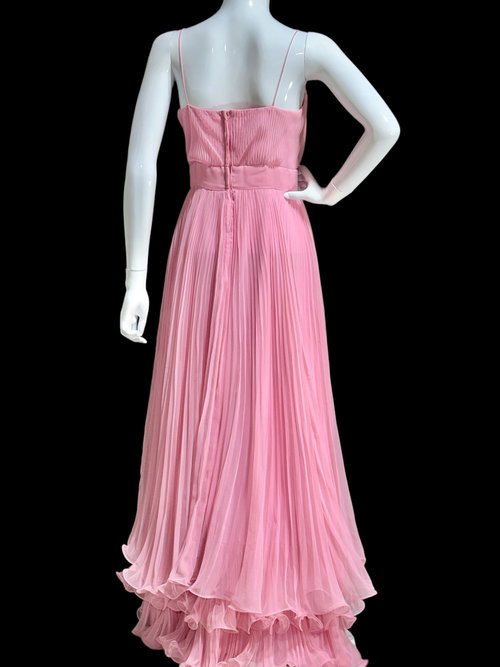 MISS ELLIETTE 1960s vintage pink pleated chiffon evening dress