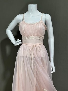 GOTHAM GOLD STRIPE 1950s vintage nightgown, ethereal ballerina pink chiffon Grecian goddess fairy gown