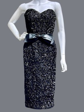 Victor Costa 1980s vintage black ribbon cocktail party dress