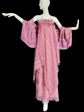 ALBERT CAPRARO for SAKS 1970s vintage striped halter slip dress with wrap