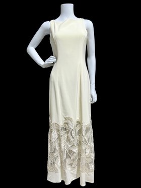 LILLIE RUBIN 1980s vintage evening dress, off white cutout beaded sheath slip dress