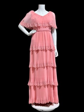 MISS ELLIETTE vintage evening dress, Old Rose Dusty pink poly chiffon maxi