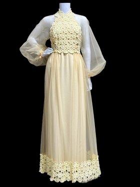 CYRELD PARIS for WERLE Beverly Hills, 1970s evening gown, pale yellow