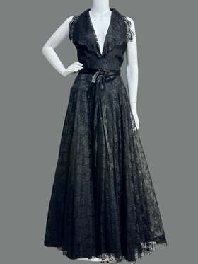 WOLF BROTHERS Florida, 1950s vintage black lace evening dress gown