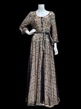 FLOBERT 1940s vintage dressing gown, black lace button front housecoat