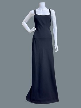 PAULINE TRIGERE 1980s vintage evening gown, Black crepe sheath slip dress