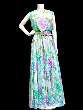 1970s vintage floral maxi dress, poly chiffon garden party dress