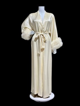 NEIMAN MARCUS 1980s dressing robe, House Coat satin & marabou feather trim