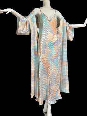 vintage nightgown robe set, Georgette Trabolsi slip dress and dressing gown peignoir set