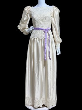 HOUSE of BIANCHI 1970s vintage wedding dress, white silk satin poet sleeve bridal gown