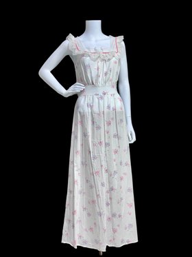 PHIL-MAID 1940s nightgown, floral batiste cone-bell combed cotton